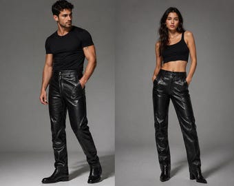 Pantalones unisex de piel napa a medida – Negros, corte entallado, piel auténtica