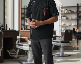 Giacca da barbiere classica / Grembiule da barbiere personalizzato con nome e logo / Divisa da stilista personalizzata / Idrorepellente e resistente ai capelli / Taglie S-XL / 4 colori