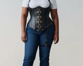 Handmade Black Leather Underbust Corset for Women - Waist Training | Gothic Fashion | Premium Leather | Custom Fit Available