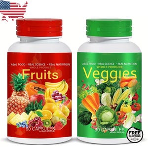 Suplemento de frutas y verduras integrales, 90 cápsulas cada uno (paquete de 2)