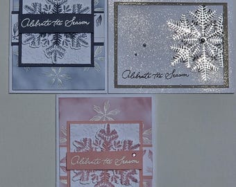 Handmade Christmas Greeting Card, Layered Snowflake Holiday Stationery, Celebrate the Season, Blank Inside