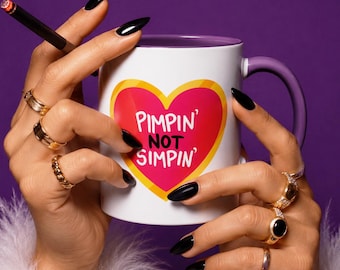 Hazbin Hotel Pimpin not Simpin Vox Valentino Mug |  Helluva Boss |  Hellaverse Ceramic Coffee Cup (11oz)