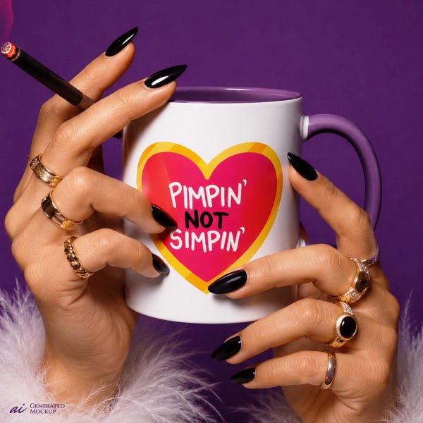 Hazbin Hotel Pimpin not Simpin Vox Valentino Mug |  Helluva Boss |  Hellaverse Ceramic Coffee Cup (11oz)