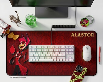 Alastor Hazbin Hotel Desk Mat | Red Patterned Gaming Fanmerch Mousepad