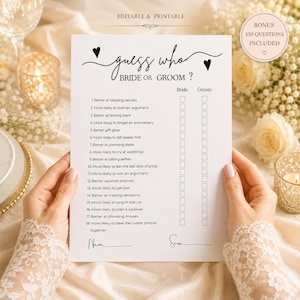 Guess Who Bride or Groom Game, Wedding Bingo, Bridal Shower Bingo, Bridal Bingo, Wedding Table Games, Engagement Party, Canva Template