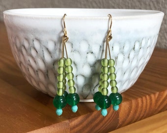 Green Trio Drop Earrings | Jade Beaded Drop Earrings