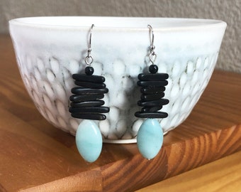 Black & Blue Stacked Drop Earrings | Amazonite Beaded Drop Earrings