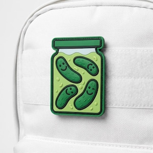 Cute Pickle Jar PVC Patch | Funny Food Morale Patch Hook and Loop | Cartoon Cucumber Backpack Applique | Foodie Gift Hat Jacket Accessory