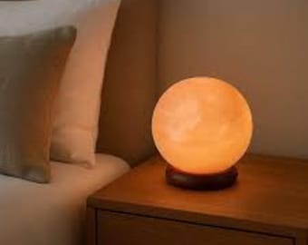 USB Globe Salt Lamp, 3.5 in, Wooden Base, Handcraft Natural, Fluorescent
