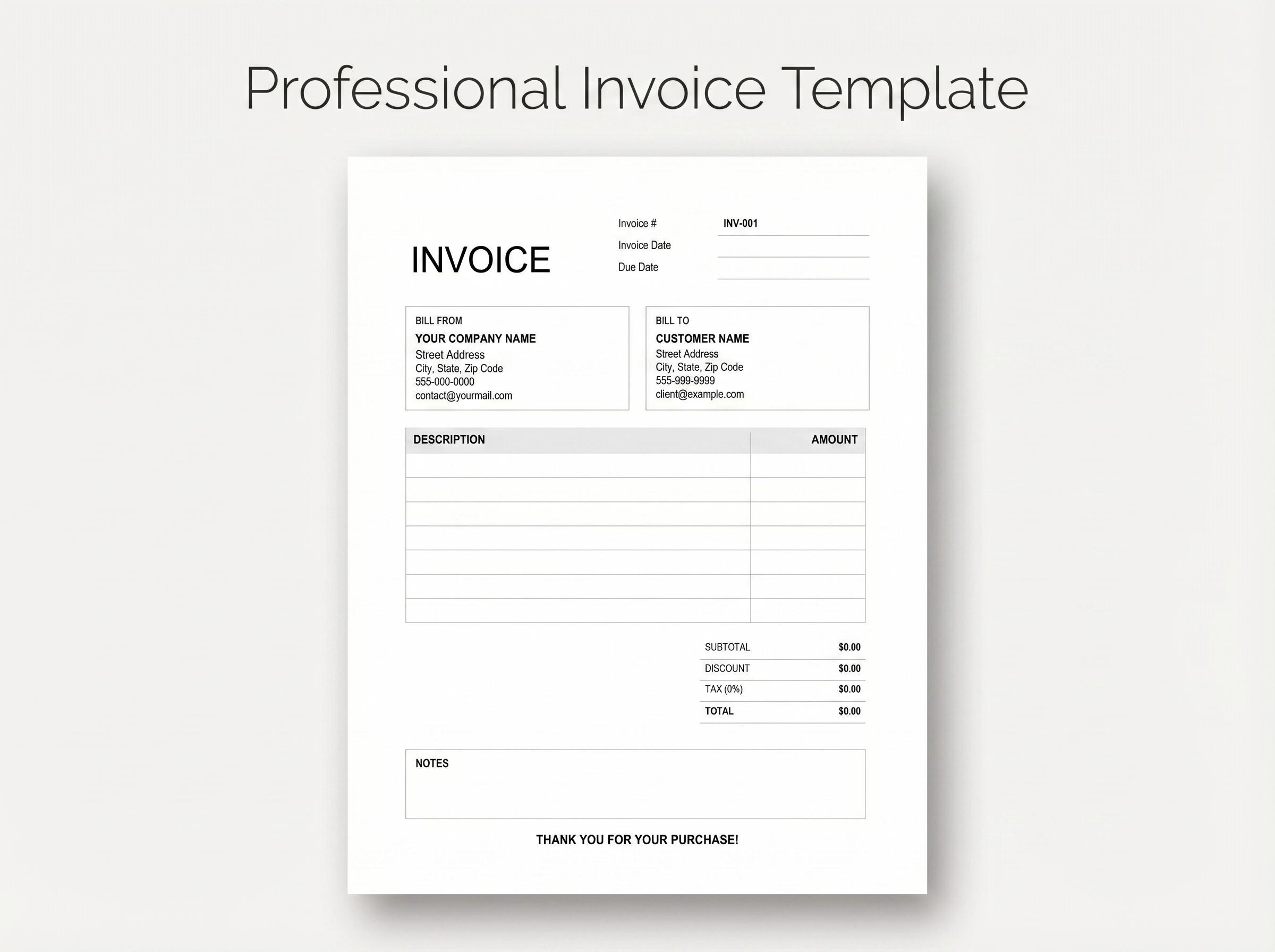 Editable Invoice Template, Professional Small Business Form Order for ...