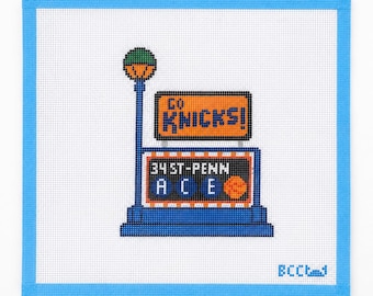 Knicks Subway Entrance Needlepoint Canvas | Penn Station NYC Hand Painted 18ct Zweigart
