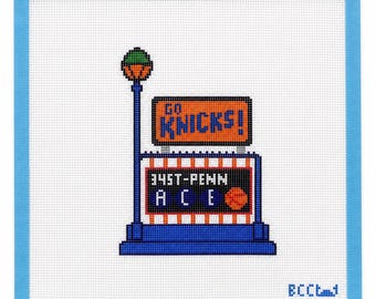 Knicks Subway Entrance Needlepoint Canvas | Penn Station NYC Hand Painted 18ct Zweigart