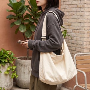 Personalized Large Canvas Crossbody Bag, Custom Name Embroidery, Student Shoulder Bag