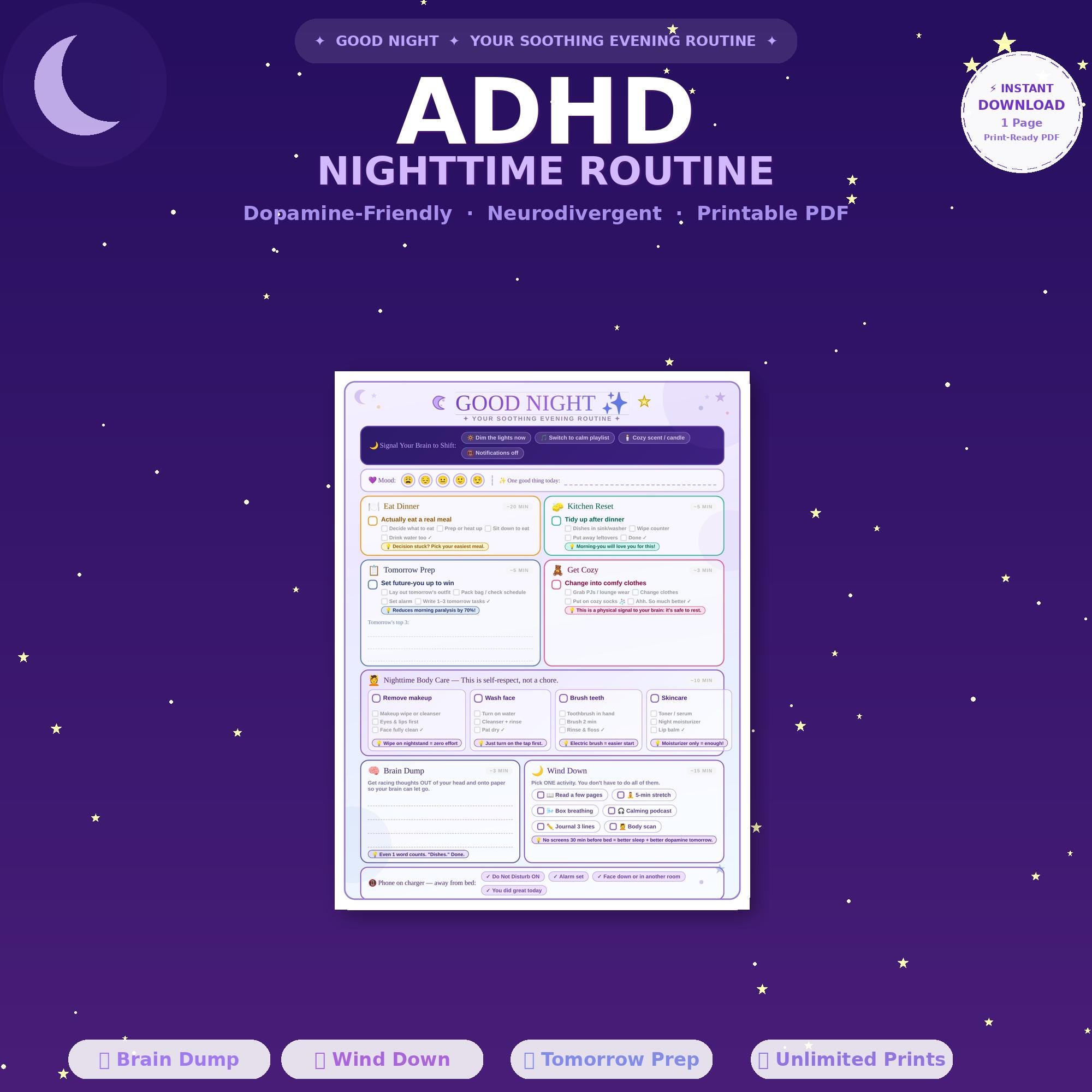 ADHD Nighttime Routines Printable - Etsy