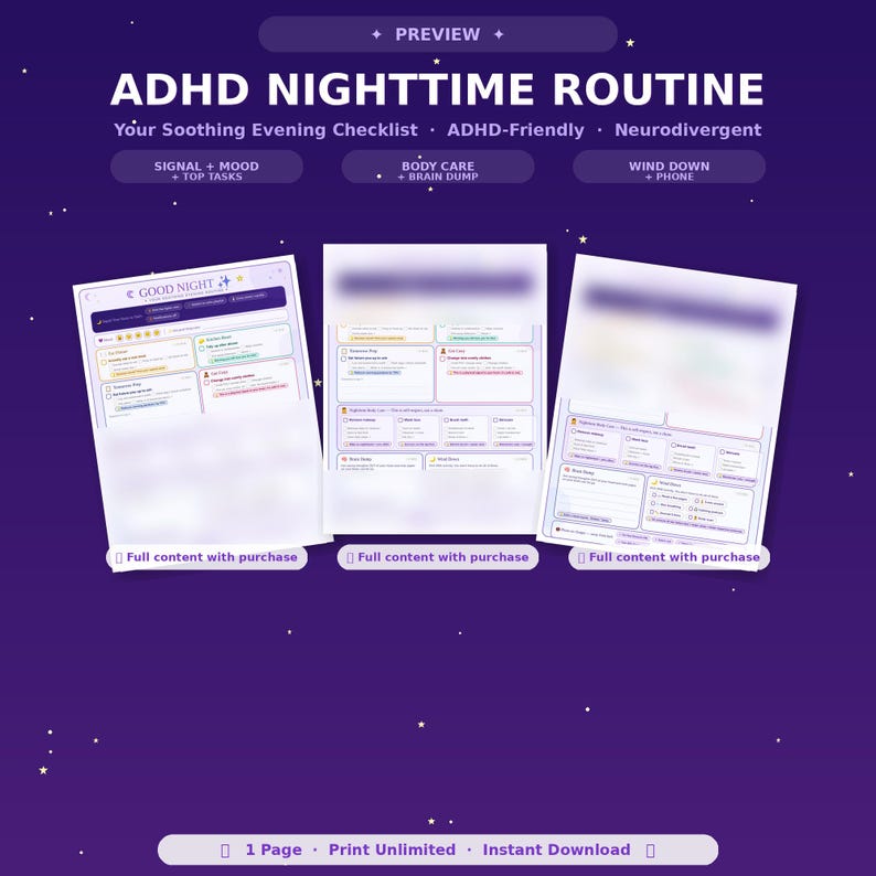 ADHD Nighttime Routines Printable - Etsy