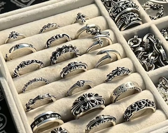 Gothic cross details, CH simple retro for men and women, give him or her a 925 silver retro cross couple ring, punk birthday party gift