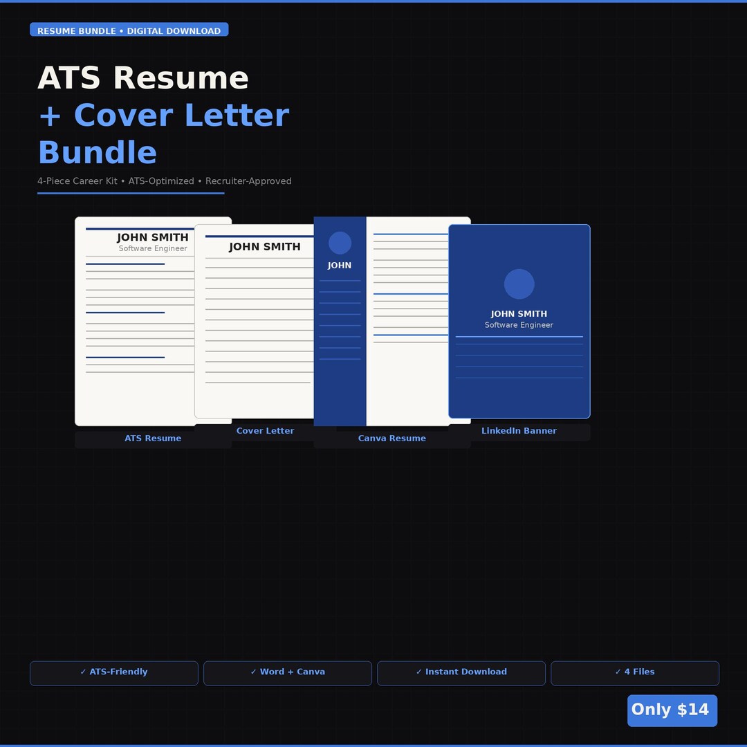 ATS Resume Template Bundle – Modern CV + Cover Letter (digital Download ...