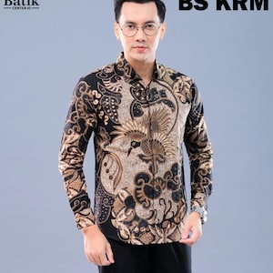 Indonesian Batik Shirt for Men, Bayan Suren Cream Motif, Cotton Casual Button Up, S-XXXL