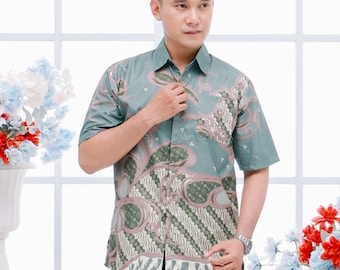 Indonesian Batik Shirt for Men | Laveya Combination Motif | Cotton Batik Printing | Casual Short Sleeve