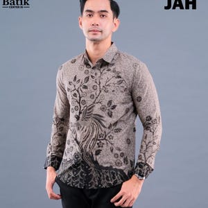 Indonesian Batik Shirt Jatra Black Gray Motif – Limited Edition, S-XXXL, Long Sleeve Men's Batik