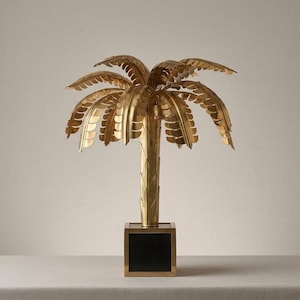 Lámpara de mesa con forma de palmera de latón – Lámpara de mesita de noche tropical de estilo Hollywood Regency