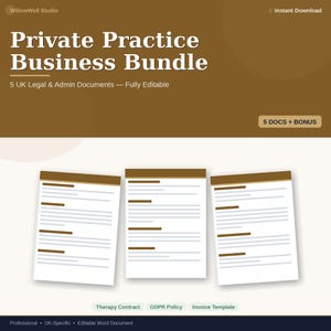 Private Practice Business Setup Bundle | UK Therapist Business Guide | Policies, Finance and Marketing Templates | Editable Docx