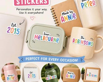 Custom Name Stickers: Double Line Waterproof Vinyl Decals, Personalized Family Name Sticker, School Names, Water Bottle & Laptop Decal