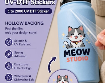 Custom Logo UV DTF Sticker: Waterproof Transfer Decals, UV Resistant Labels for Outdoor Use, Tumblers, Business Packaging