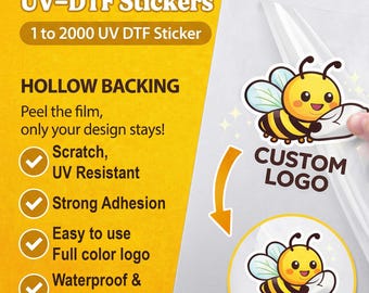 Custom UV DTF Stickers: Waterproof Logo Transfer Decals for Business Branding, Durable Labels for Glass, Cups, Packaging