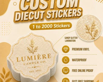 Custom Logo Stickers: Glitter Sand Lamination, Die Cut Vinyl Sticker, Small Business Branding, Personalized Logo Sticker Pack