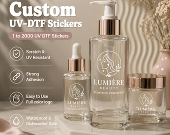 Custom Logo UV DTF Sticker: Waterproof Transfer Decals, Durable Labels for Beauty Packaging, Glass, Cups, Nails Branding, Bulk Order