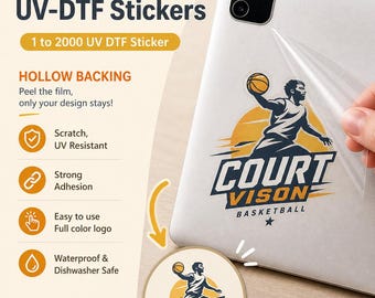 Custom Logo UV DTF Stickers: Waterproof Transfer Decals, Full Color 3D Stickers for Water Bottles, Laptops, Product Labels
