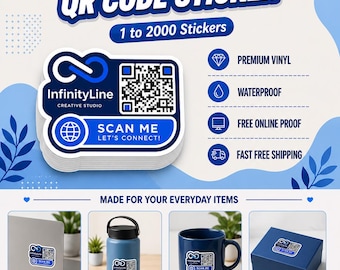 Custom QR Code Sticker Labels, Die Cut Stickers, Different Sizes, Custom QR Sticker, Smart QR Sticker