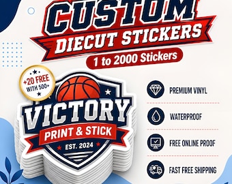 Custom Logo Vinyl Stickers, Waterproof Die Cut, Personalized Decals for Small Business Branding