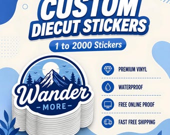Custom Vinyl Logo Stickers: Waterproof Die Cut Sticker, Personalized Decals for Small Business, Water Bottle, Laptop Decal, Bulk Order