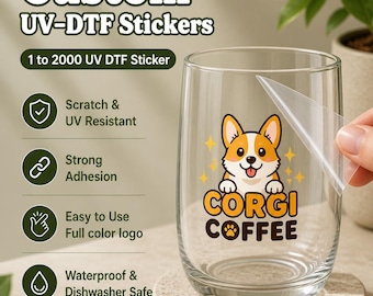 Custom Logo UV DTF Sticker: Waterproof Transfer Decals, Personalized Vinyl Labels for Tumblers, Bottles, Business Branding