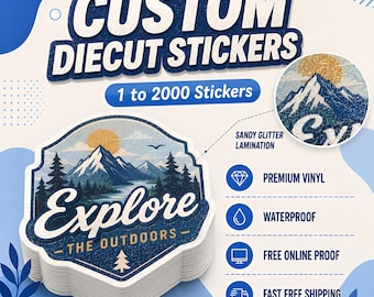 Custom Logo Vinyl Stickers, Glitter Sand Lamination, Personalized Business Labels