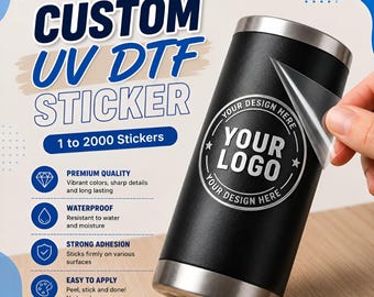 Custom UV Logo Stickers: Waterproof Die Cut Sticker, Personalized Transfer Decal for Small Business, Water Bottle, Laptop Decal, Bulk Order