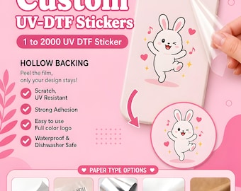 Custom Logo UV DTF Sticker: Waterproof Transfer Decals, Durable Labels for Packaging, Glass, Cups, Business Branding, Bulk Order