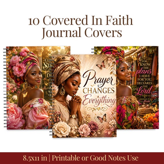 Covered In Faith Journal Bundle, Faith Journal Cover, Prayer Journal Cover, Christian Journal, Black Woman Journal Cover, GoodNotes Covers
