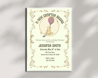 Een nieuw hoofdstuk begint | Uitnodiging babyshower | Op Winnie de Poeh geïnspireerde uitnodiging | Canvassjabloon