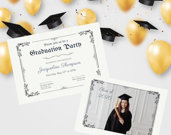 Invitación a fiesta de graduación con diseño de diploma / Anuncio de la promoción de 2026 (Descarga digital)