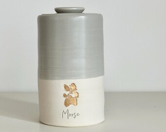Personalized Dog urn, larger sizes. grey with large paw upgrade shown.