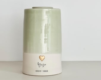 Custom cremation urn Largest sizes, Tapered shape for adult human ashes. sage green shown