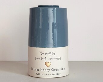 Custom child urn: largest sizes, tapered shape, blue shown