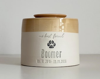Custom dog urn with paw stamp, tapered shape, largest sizes