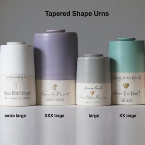 A photo showing all of the largest urns available from vitrifiedstudio.
