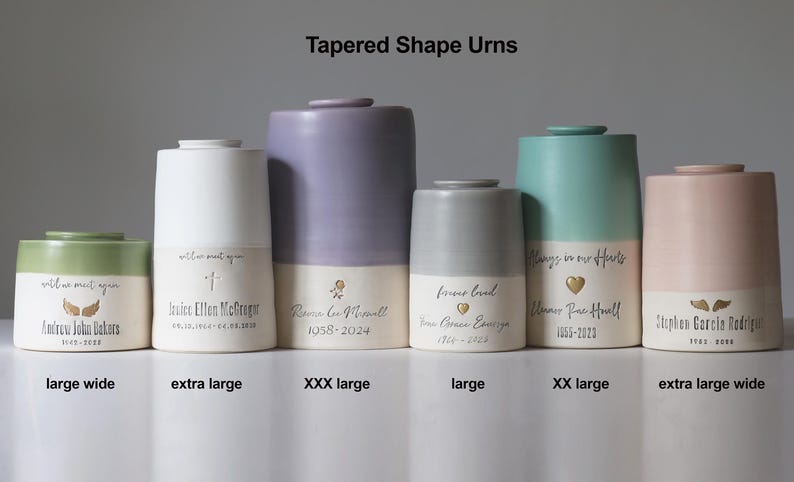 A photo showing all of the largest urns available from vitrifiedstudio.