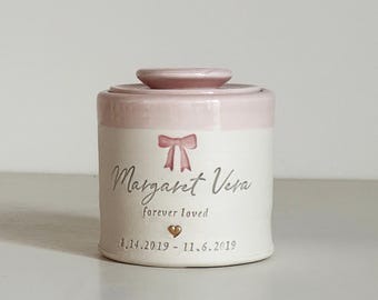 custom infant /child urn with Pink Bow. keepsake memorial for Baby girl. vitrifiedstudio
