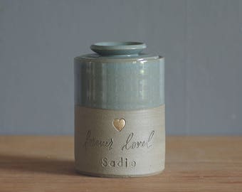 custom pet urn. Personalized modern urn for pet or human ashes.